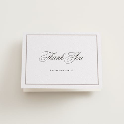 This is a dove grey | soft black wedding thank you cards with letterpress by Melinda Denison called royal printing on coventry320 in standard