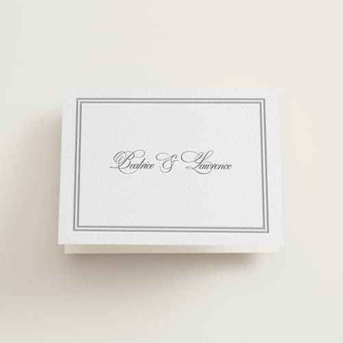 This is a graphite wedding thank you cards with letterpress by Megan Davis called bradford printing on coventry320 in standard