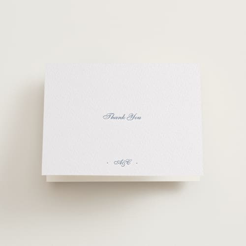 This is a pacific blue wedding thank you cards with letterpress by Blustery August called villa printing on coventry320 in standard