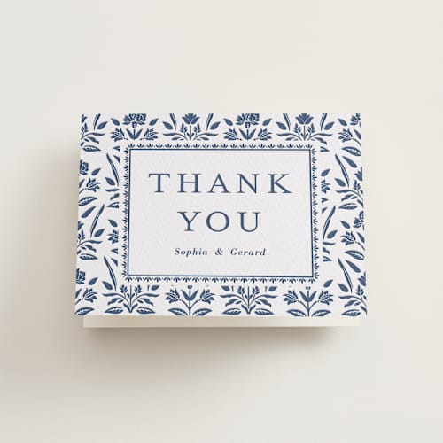This is a blueberry wedding thank you cards with letterpress by Oma N. Ramkhelawan called pressed motif printing on coventry320 in standard
