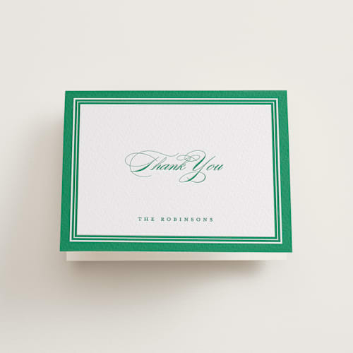 This is a emerald wedding thank you cards with letterpress by Olivia Raufman called hartford printing on coventry320 in standard