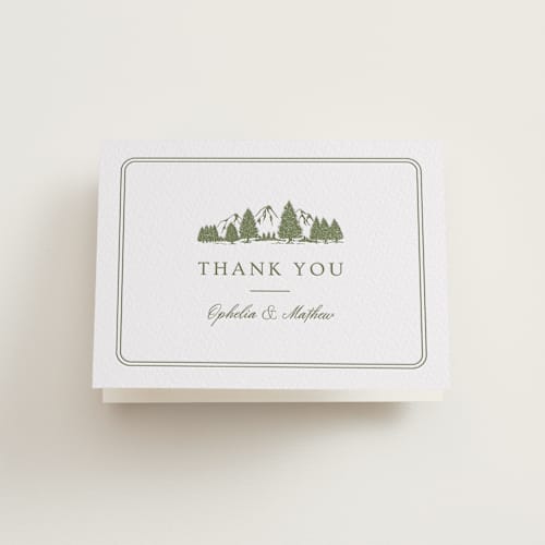 This is a artichoke wedding thank you cards with letterpress by Ana Sharpe called summit meadows printing on coventry320 in standard