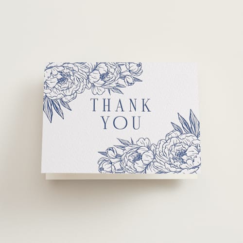 This is a lapis wedding thank you cards with letterpress by Sherley Ferreira called botanical dream printing on coventry320 in standard