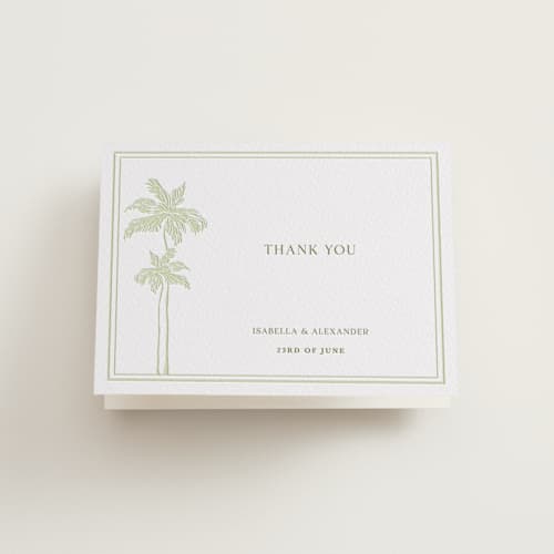This is a honeydew wedding thank you cards with letterpress by Lucrecia Caporale called shoreline elegance printing on coventry320 in standard