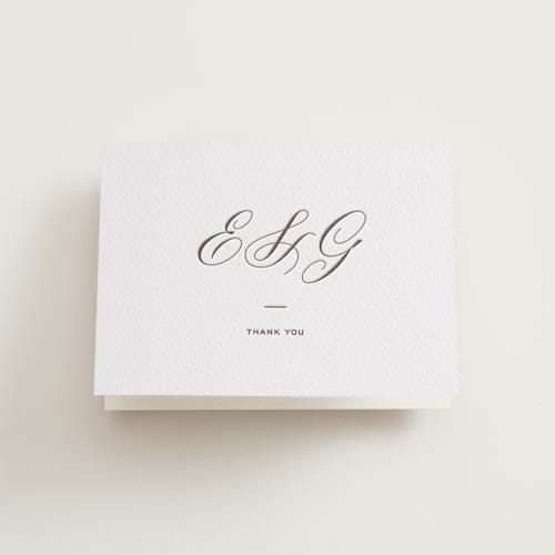 This is a cacao bean wedding thank you cards with letterpress by Megan Davis called basque printing on coventry320 in standard