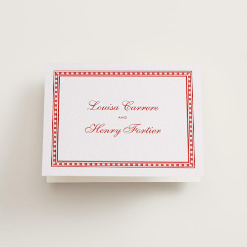This is a ruby wedding thank you cards with letterpress by Megan Davis called larkin printing on coventry320 in standard