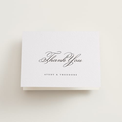 This is a soft black wedding thank you cards with letterpress by Kelly Watkins called bliss printing on coventry320 in standard