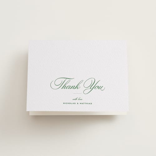 This is a fern wedding thank you cards with letterpress by Blustery August called keepsake printing on coventry320 in standard