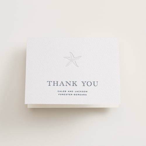 This is a blueberry wedding thank you cards with letterpress by Jenna Holcomb called the sea printing on coventry320 in standard