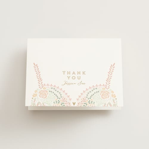 This is a sage wedding thank you cards with standard by Phrosné Barwood called pretties printing on strathmore in standard