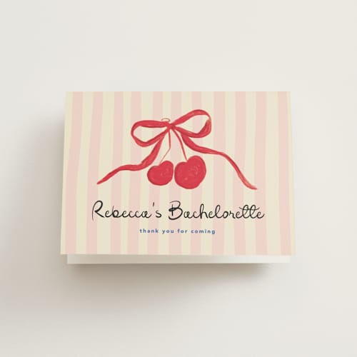 This is a cherry wedding thank you cards with standard by Creo Study called mon cherie printing on strathmore in standard