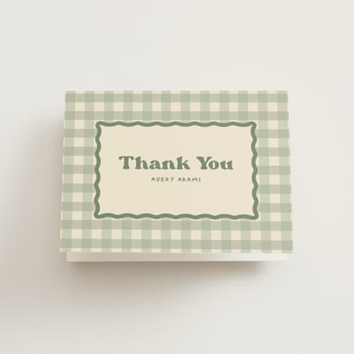 This is a sage wedding thank you cards with standard by Creo Study called camp mitzvah printing on strathmore in standard