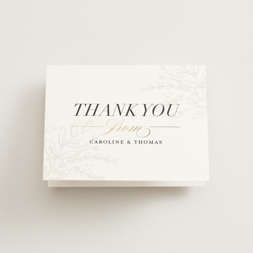 This is a taupe wedding thank you cards with standard by Jessica Williams called soft bouquet printing on strathmore in standard