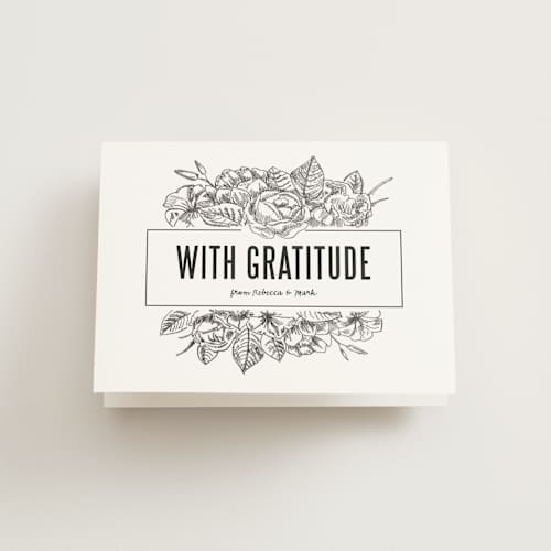 This is a blanco wedding thank you cards with standard by Rochelle Renee called sketched foliage printing on strathmore in standard