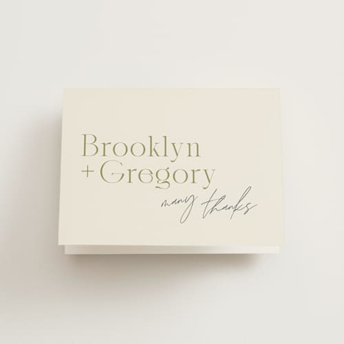 This is a olive wedding thank you cards with standard by Kristie Kern called brooklyn printing on strathmore in standard