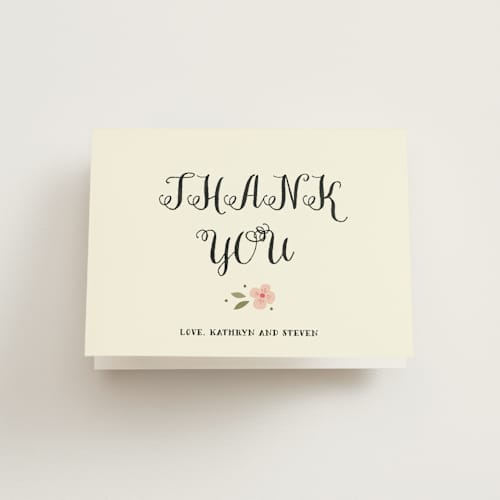 This is a blush wedding thank you cards with standard by Susan Brown called beginning printing on strathmore in standard