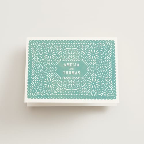 This is a lagoon wedding thank you cards with standard by root beer float called fiesta folk art printing on strathmore in standard
