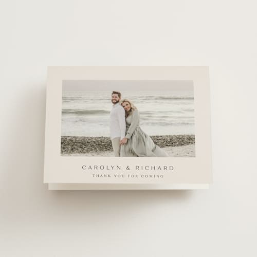 This is a tan wedding thank you cards with standard by chocomocacino called nocturne printing on strathmore in standard