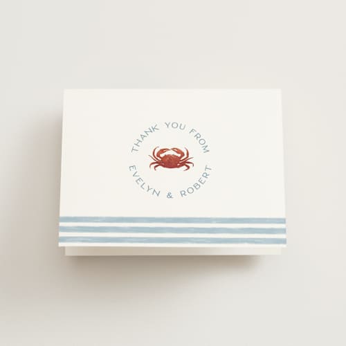 This is a wave wedding thank you cards with standard by Olivia Raufman called two if by sea printing on strathmore in standard