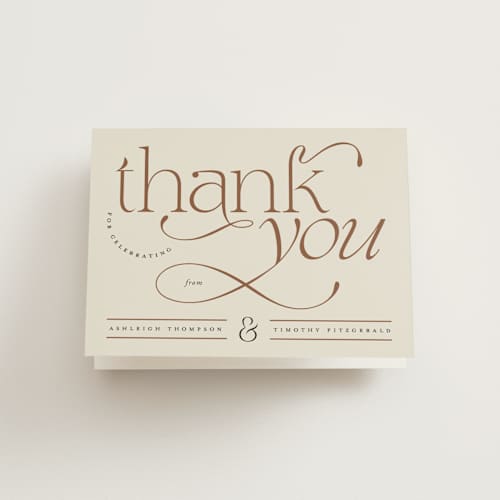 This is a almond wedding thank you cards with standard by Heather Schertzer called boho swashes printing on strathmore in standard