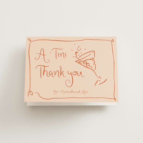This is a verona wedding thank you cards with standard by Cotton and Bow called a 'tini bridal shower printing on strathmore in standard