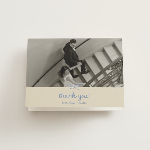 This is a lilac wedding thank you cards with standard by Stephanie Heinrich Godbout called pastel bow printing on strathmore in standard