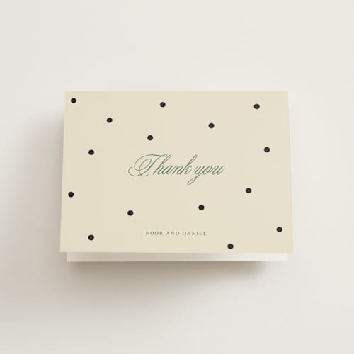 This is a off white wedding thank you cards with standard by Studio Suku called polka dot printing on strathmore in standard