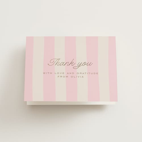 This is a rose wedding thank you cards with foil pressed by Leia Matt called macaron box printing on strathmore in standard