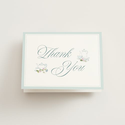 This is a wedgewood bridal shower thank you cards with standard by Susan Moyal called garden tea printing on strathmore in standard