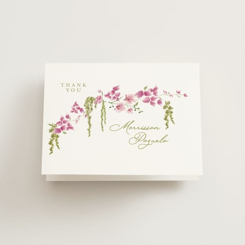 This is a chartreuse bridal shower thank you cards with standard by Tamara Hilje called cascading florals branch printing on strathmore in standard