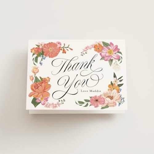 This is a peony bridal shower thank you cards with standard by Susan Moyal called summer shower printing on strathmore in standard