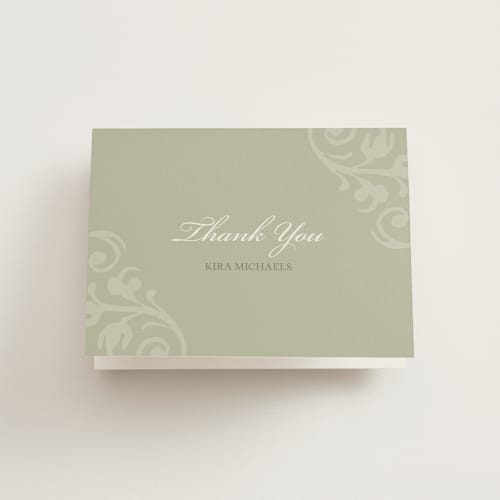 This is a green bridal shower thank you cards with standard by Lori James called chocolat et crème printing on strathmore in standard