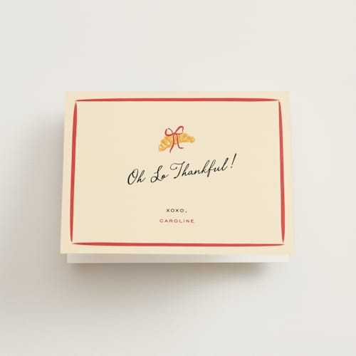 This is a scarlet bridal shower thank you cards with standard by Sarah Rosenthal called oh la love! printing on strathmore in standard