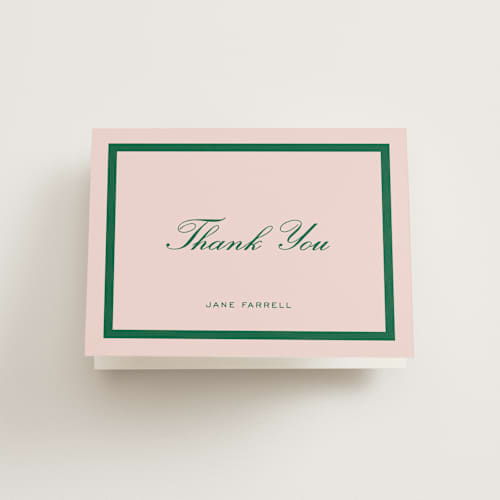 This is a bubblegum bridal shower thank you cards with standard by Stacey Meacham called prep club printing on strathmore in standard
