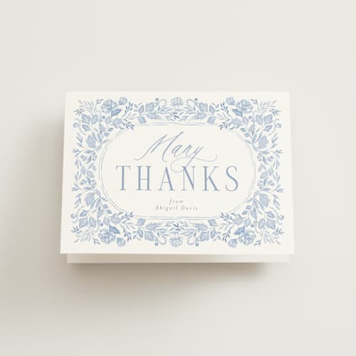 This is a periwinkle bridal shower thank you cards with standard by Joanna Griffin called french blue printing on strathmore in standard