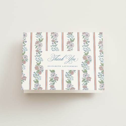 This is a peony bridal shower thank you cards with standard by Erin German called floral frame crest printing on strathmore in standard