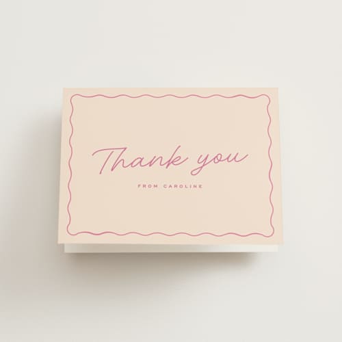 This is a bubblegum bridal shower thank you cards with standard by Ellen Schlegelmilch called candlesticks printing on strathmore in standard