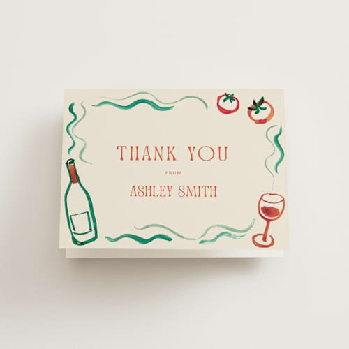 This is a tomato bridal shower thank you cards with standard by Cass Loh called amore e cibo printing on strathmore in standard