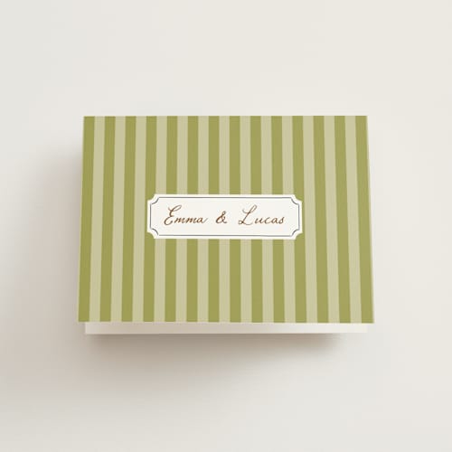 This is a olive bridal shower thank you cards with standard by Erin German called stock the barware printing on strathmore in standard