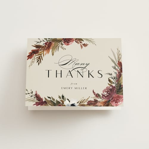 This is a autumn bridal shower thank you cards with standard by Kate Ahn called poetique printing on strathmore in standard