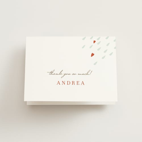 This is a red bridal shower thank you cards with standard by Oscar and Emma - Karly Depew called love is in the air printing on strathmore in standard