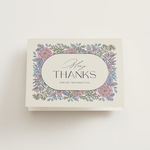 This is a hydrangea bridal shower thank you cards with standard by Jen Owens called fragrance printing on strathmore in standard