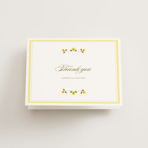 This is a yellow | brown bridal shower thank you cards with standard by Oscar and Emma - Karly Depew called petite fleur printing on strathmore in standard