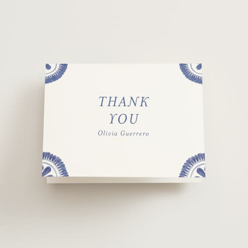 This is a azure bridal shower thank you cards with standard by Lagniappe Paper called talavera printing on strathmore in standard