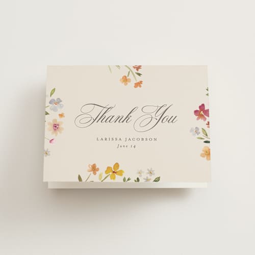 This is a wildflower bridal shower thank you cards with standard by Nicole Walsh called garden printing on strathmore in standard