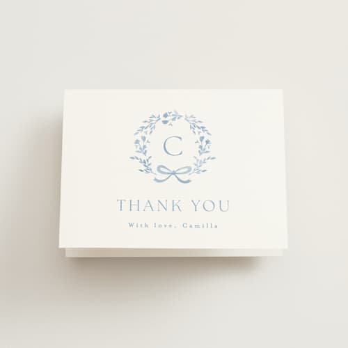 This is a bluebell bridal shower thank you cards with standard by Kristie Kern called emmaline printing on strathmore in standard