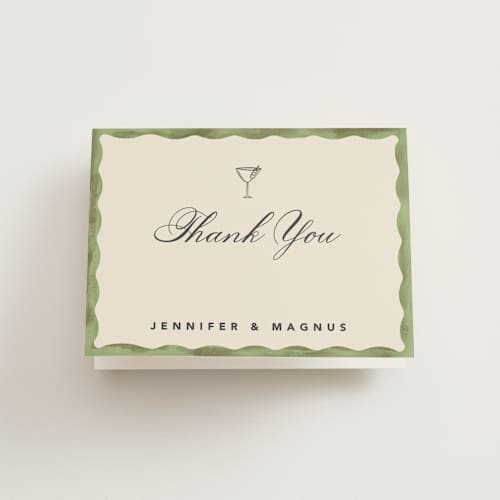 This is a palm bridal shower thank you cards with standard by Creo Study called formal scallop printing on strathmore in standard