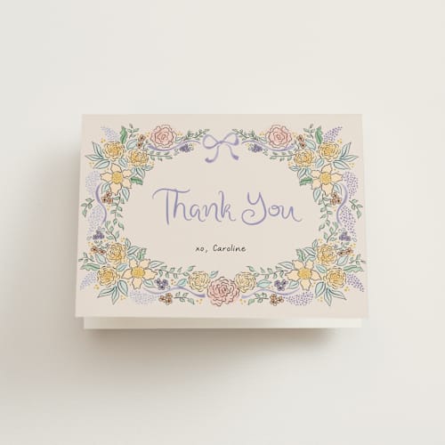 This is a lilac bridal shower thank you cards with standard by Tamara Hilje called portofino printing on strathmore in standard