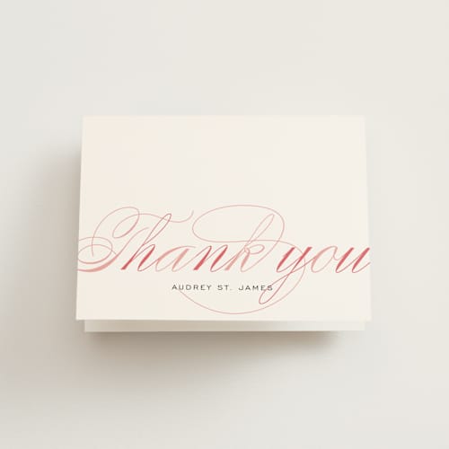 This is a pink | red | white bridal shower thank you cards with standard by Annie Clark called blushing bride printing on strathmore in standard
