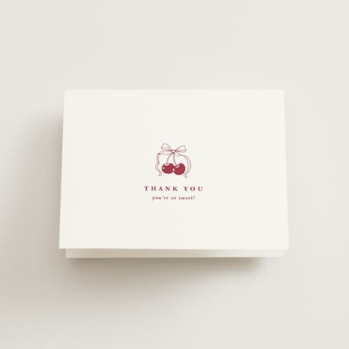 This is a bing cherry bridal shower thank you cards with standard by Charter Oaks Creative called classic cherries printing on strathmore in standard